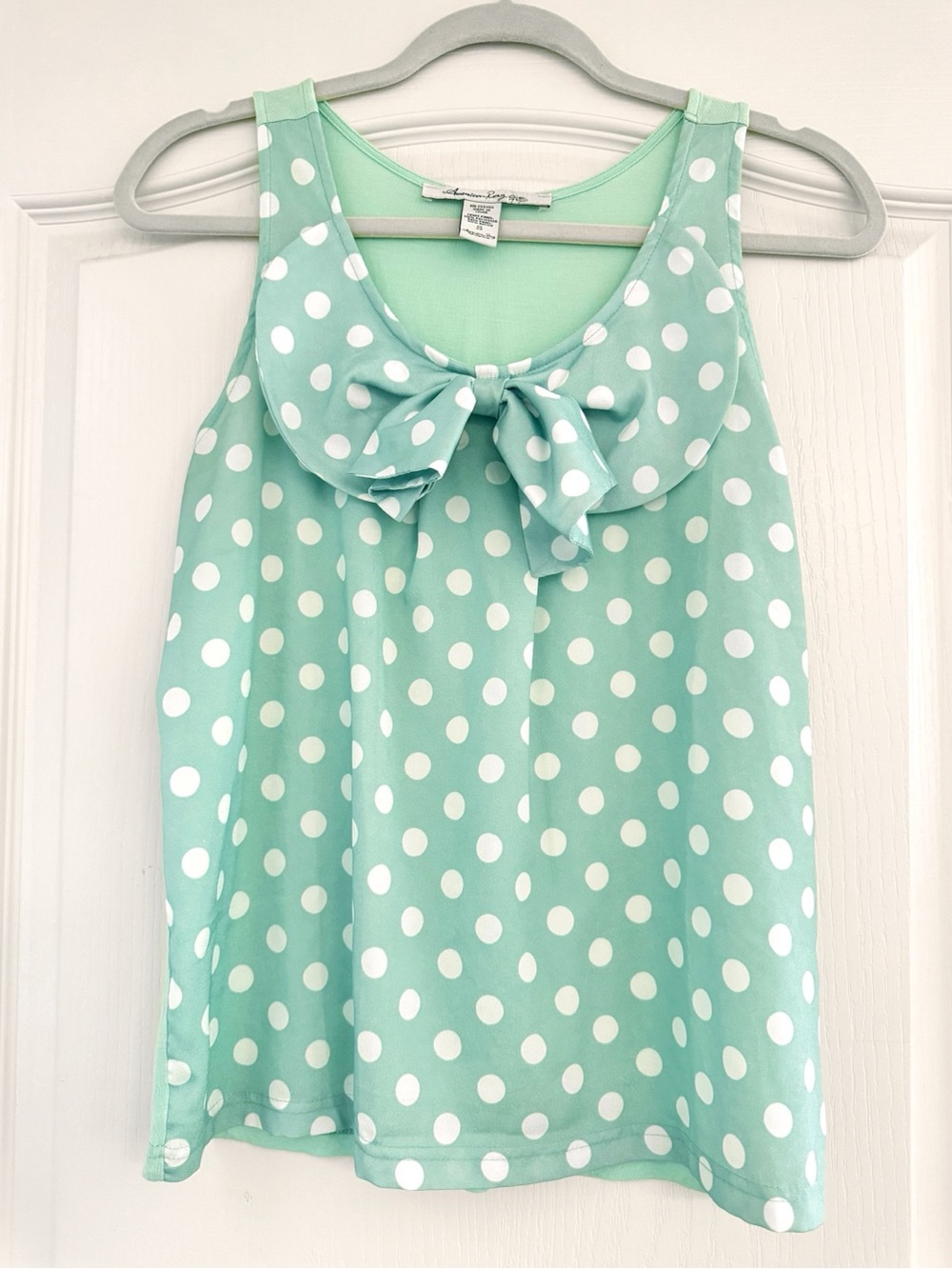 American Rag Mint light green polka dot bow sleeveless Round Neck top *Worn 1X*